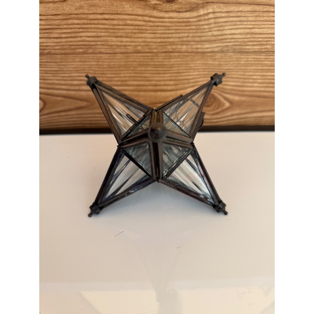 Vintage Moravian Star Glass Lantern Hanging Tea Light Candle Holder